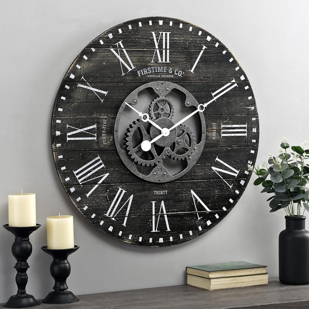 Black Shiplap Gears Farmhouse Wall Clock Z61336