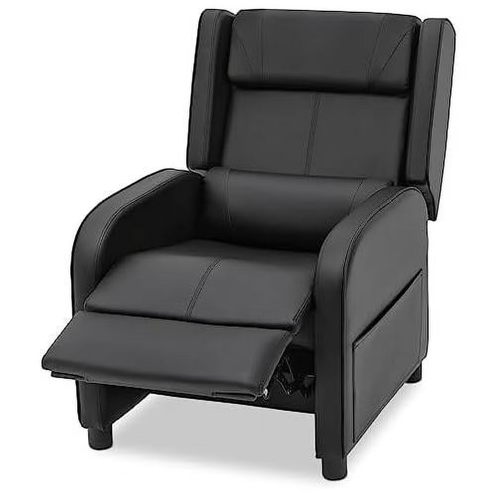 Black PU Leather Gaming Recliner Chair with Adjustable Back and Footrest B382308