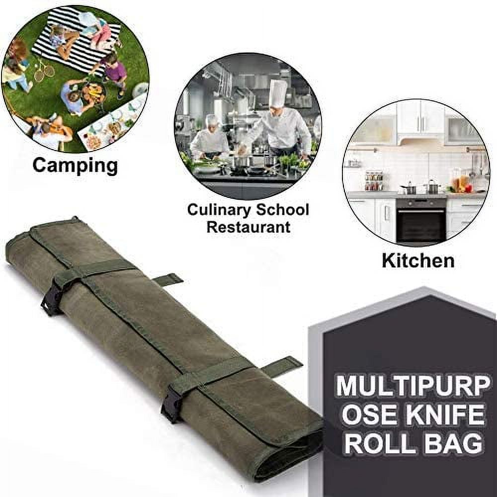 Waxed Canvas Knife Roll Bag with 10 Slots Plus 1 Zipper Pocket J87413