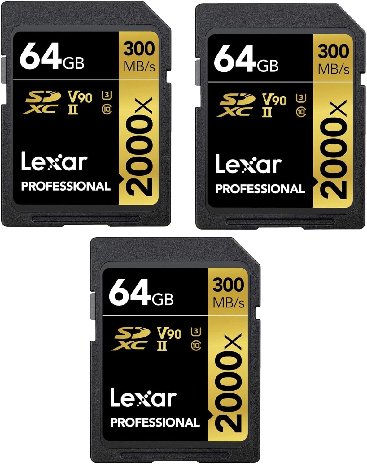 Pack of 3 64GB (192GB Total) SDXC UHS-II Memory Cards with Reader & Case Y774