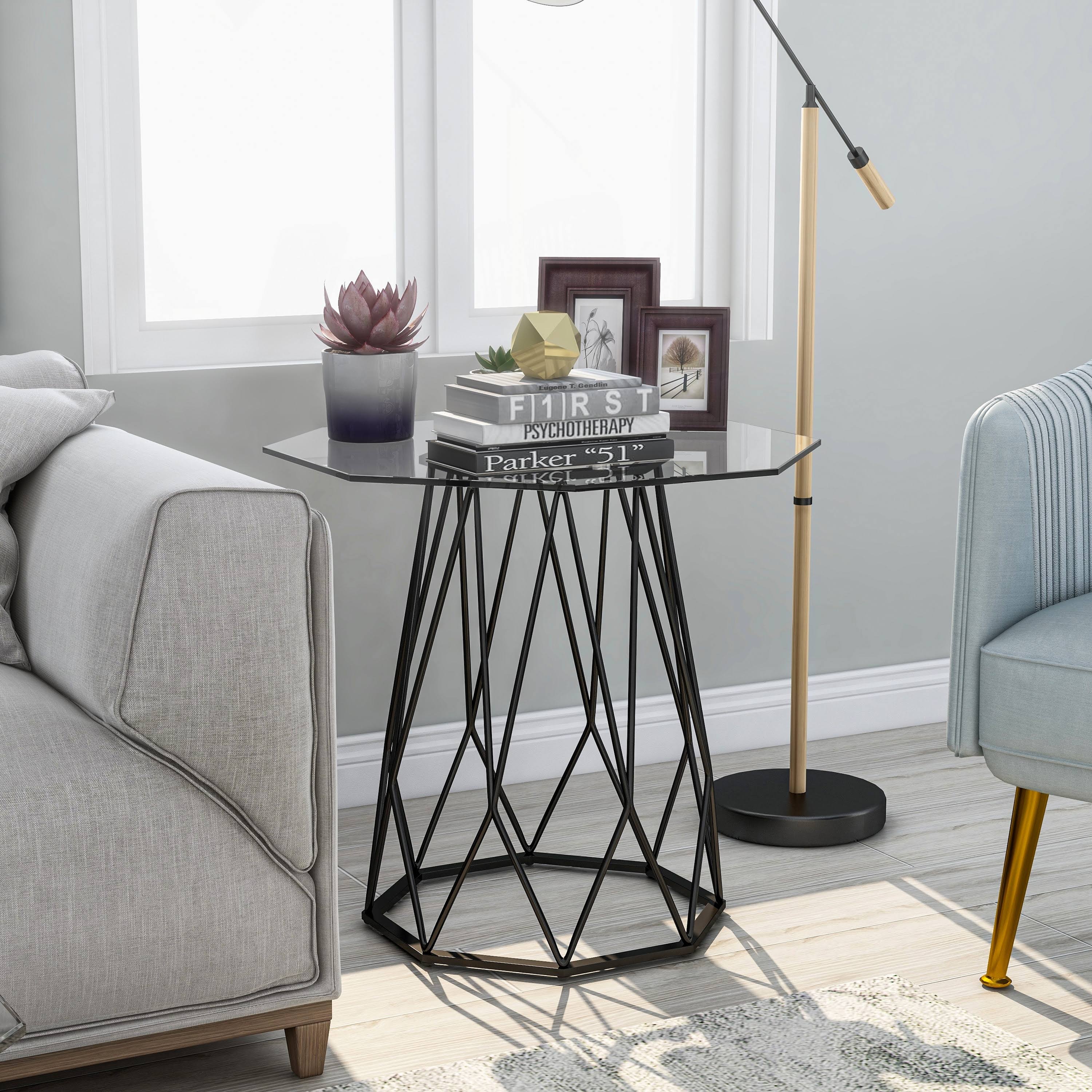 Gold Glass Top End Table D1996