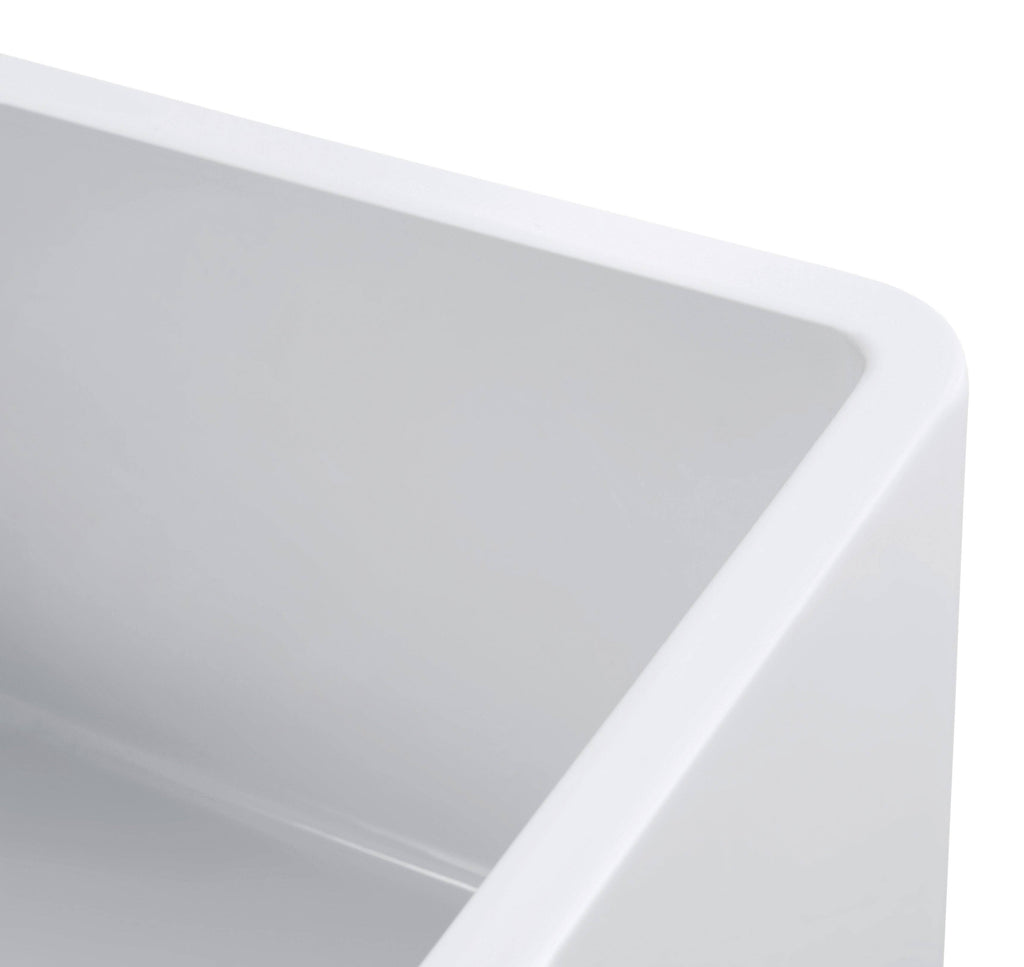 White Fireclay Kitchen Sink with Grid & Strainer C319214