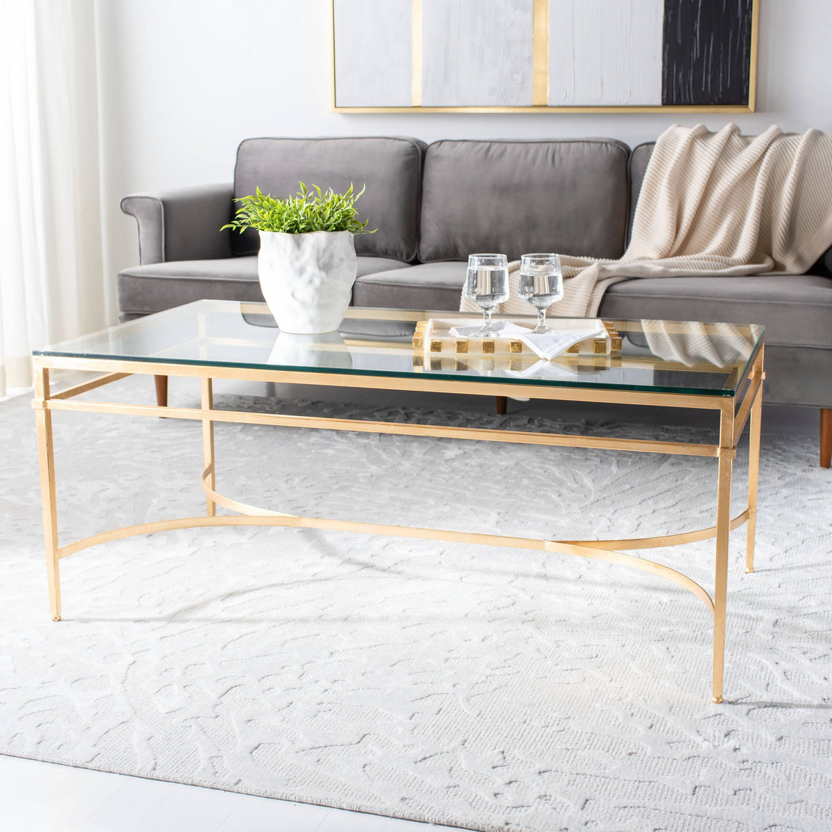 Antique Gold Glass Cocktail Table I6317