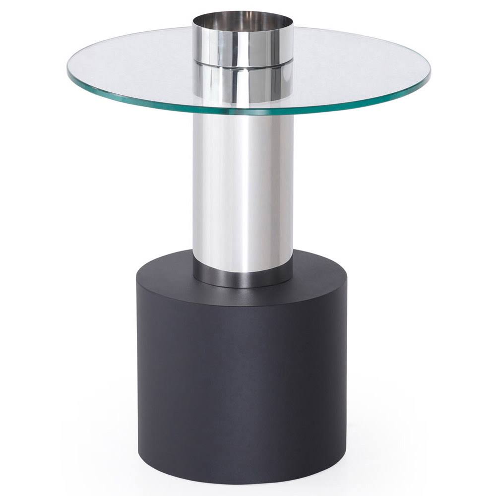Clear Glass End Table with Stainless Steel and Black Base C948