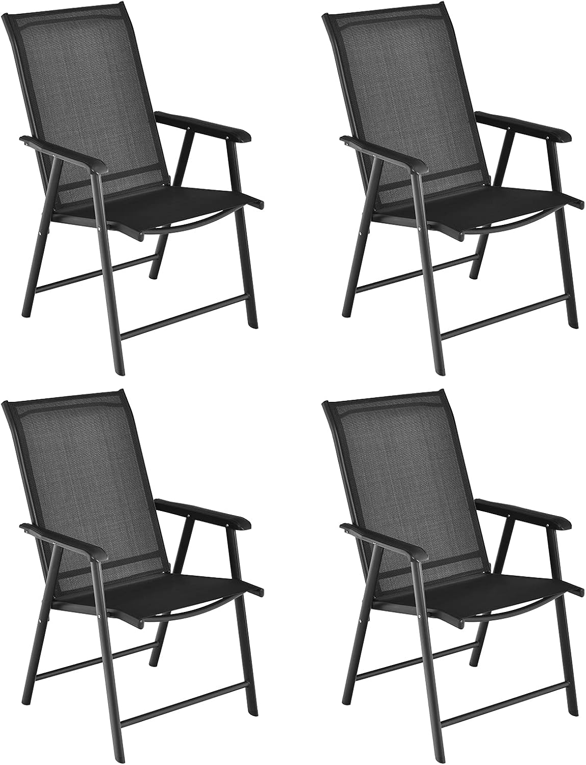 Set of 4 Folding Patio Dining Chairs with Armrest, Metal Frame, Grey I330529