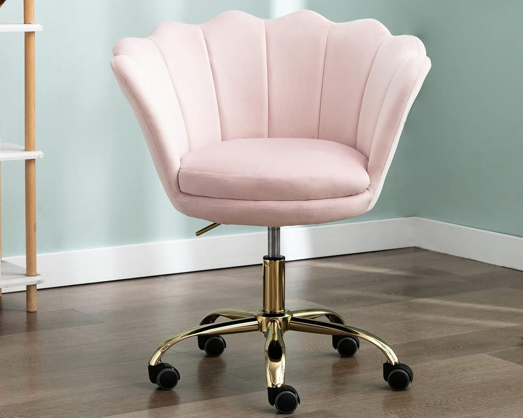 Pink Velvet Adjustable Desk Chair with Wheels Y59394