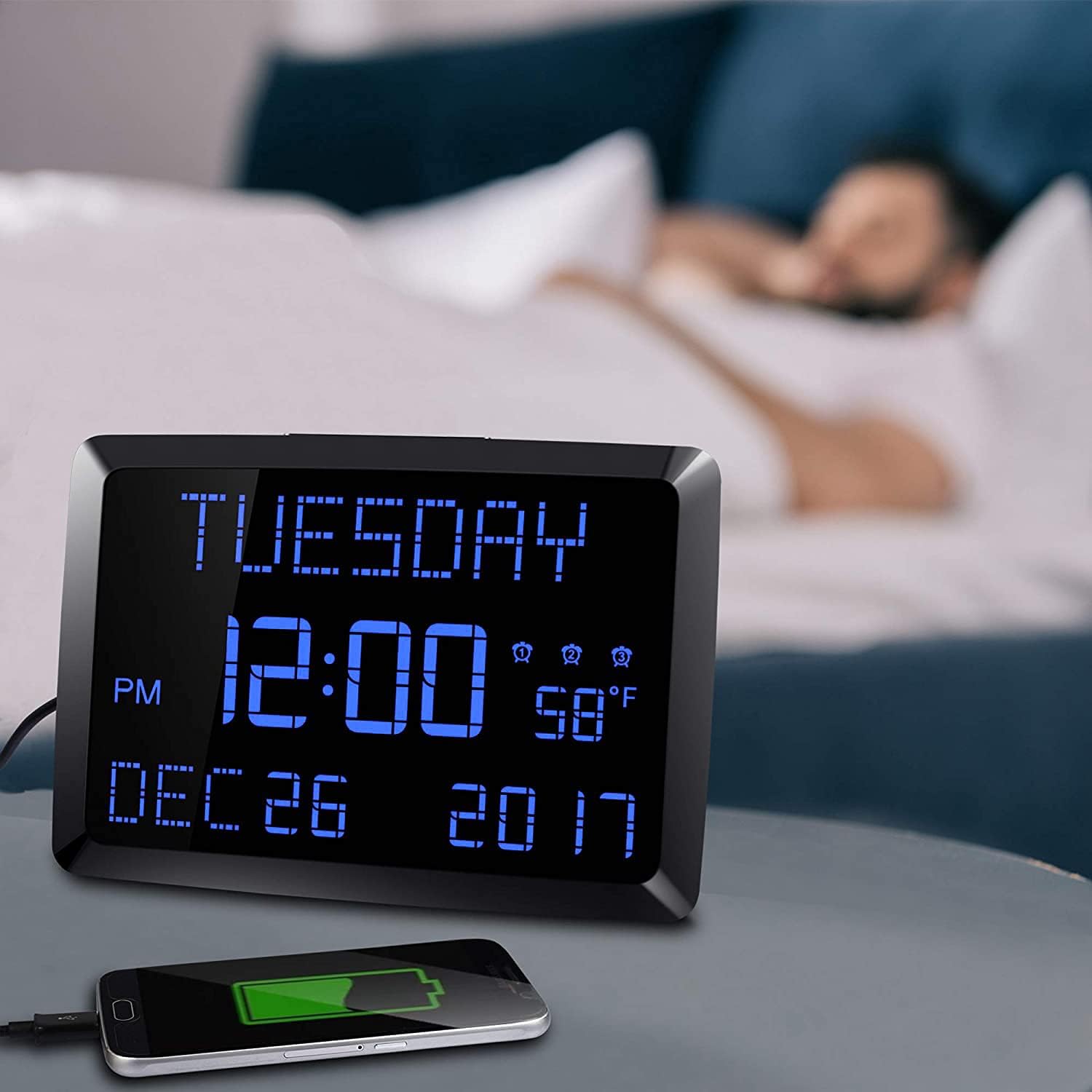 11.5 Extra Large LED Digital Wall Clock with Calendar and 3 Alarms K549