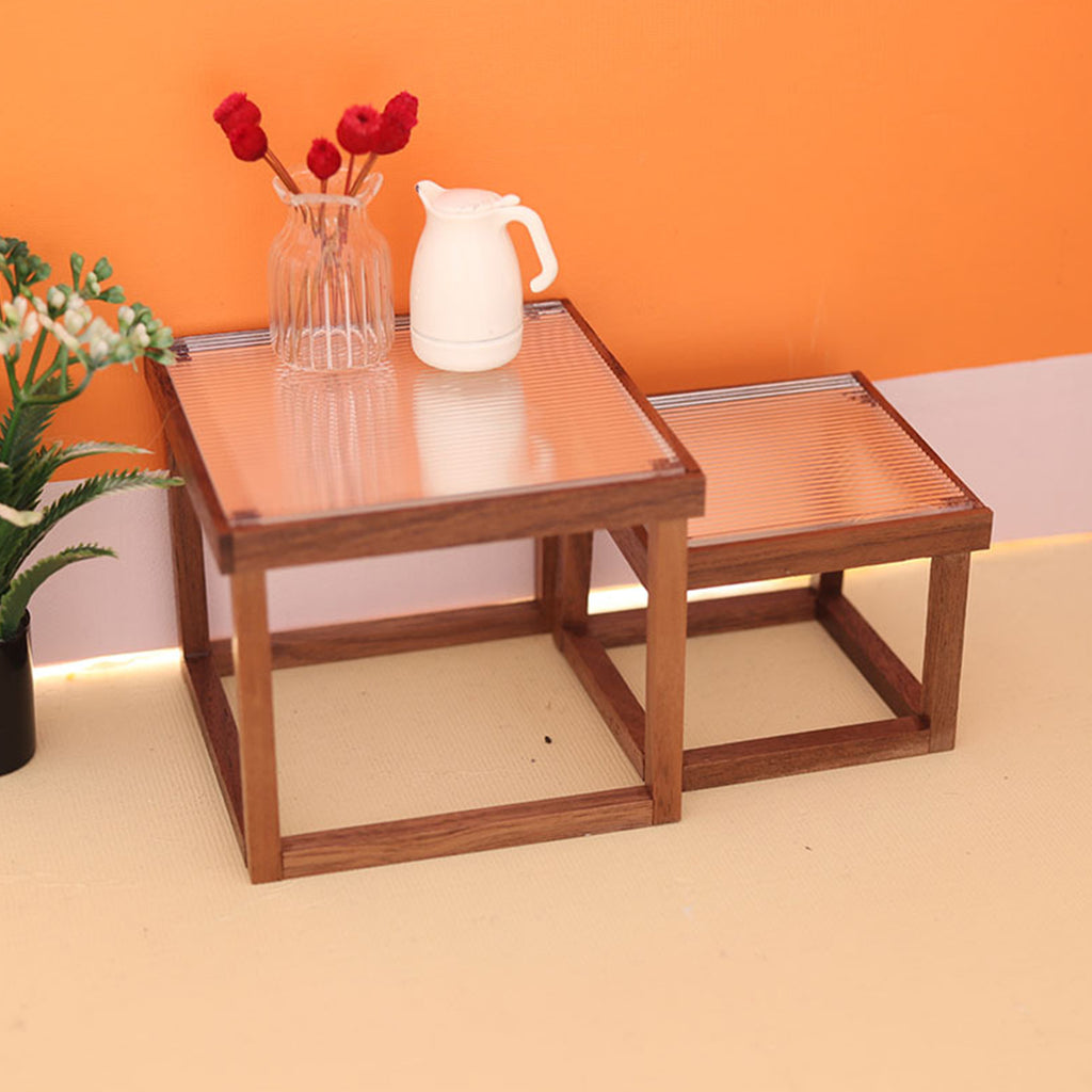 Mini Table Acrylic Black Walnut Wood for Doll House L8380