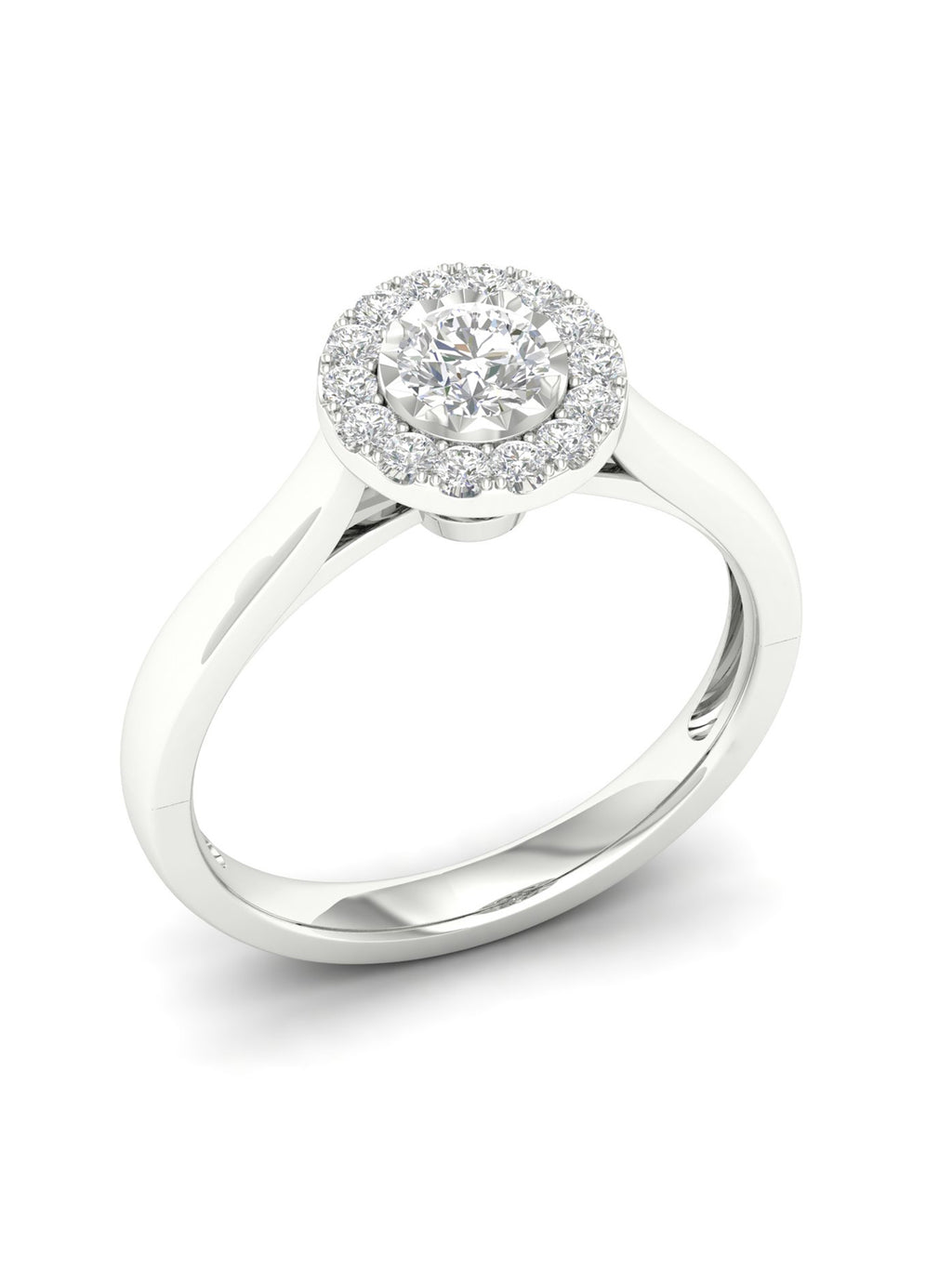 10K White Gold Single Stone Halo Engagement Ring V847