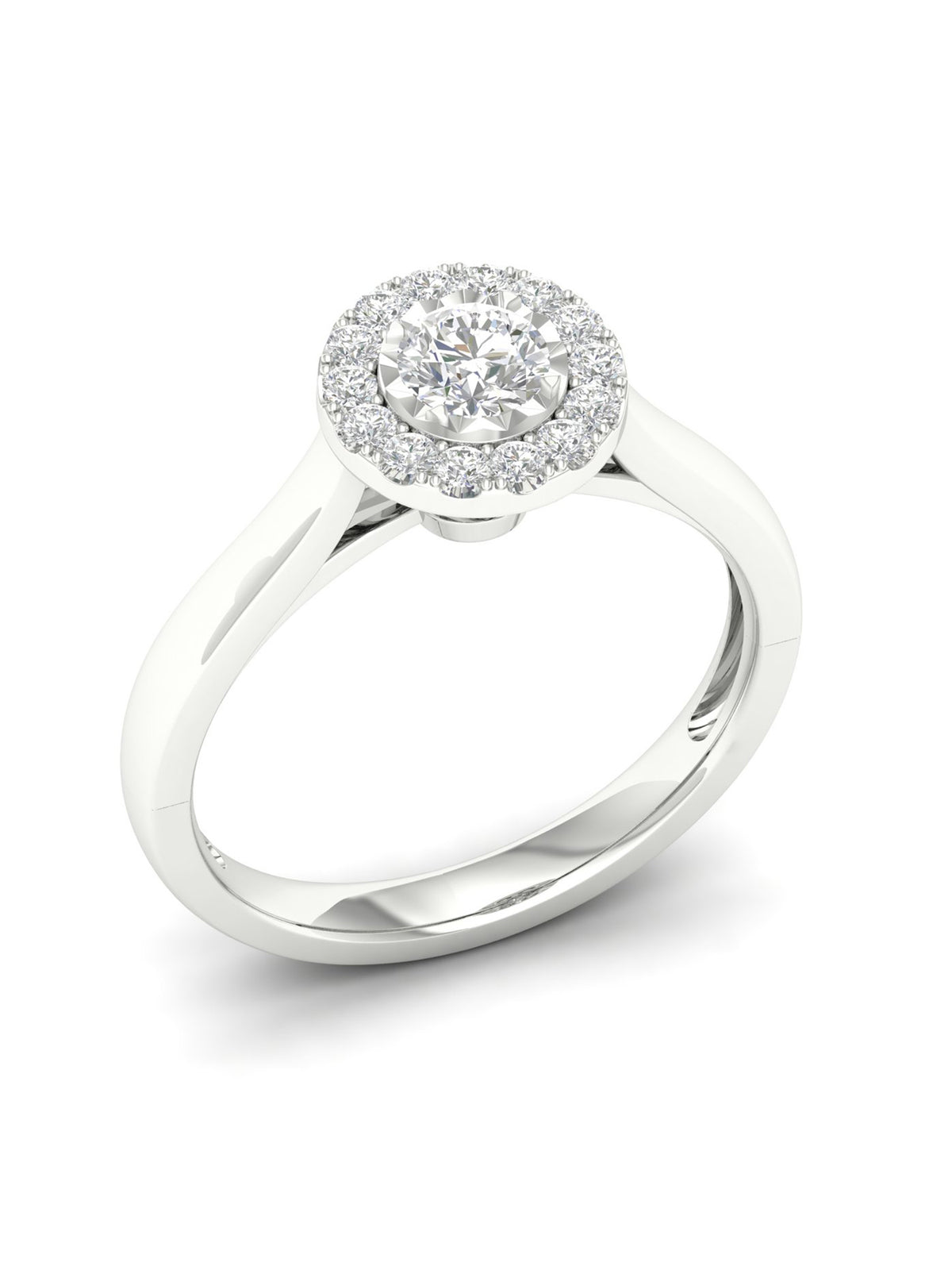 10K White Gold Single Stone Halo Engagement Ring V847