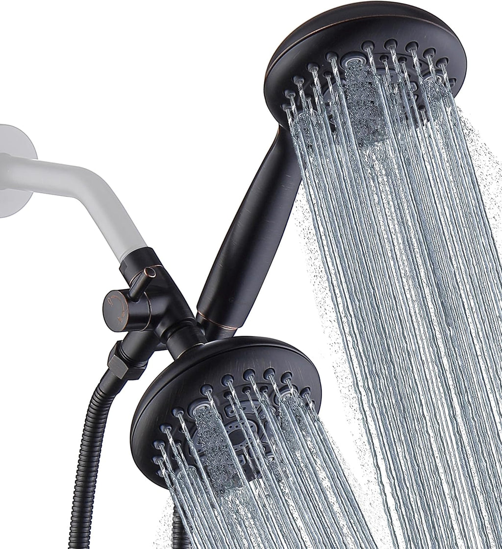 High Pressure Dual Shower Head Combo with 72 Inches Stainless Steel Hose, 3-Way Brass Diverter Bracket, Oil Rubbed Bronze, Pack of 2 Q42558