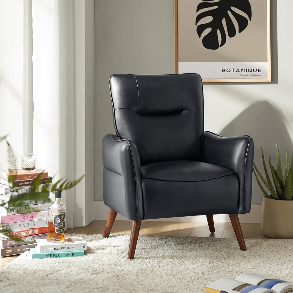 Black Faux Leather Armchairs Set Of 2 With Wooden Legs F403747