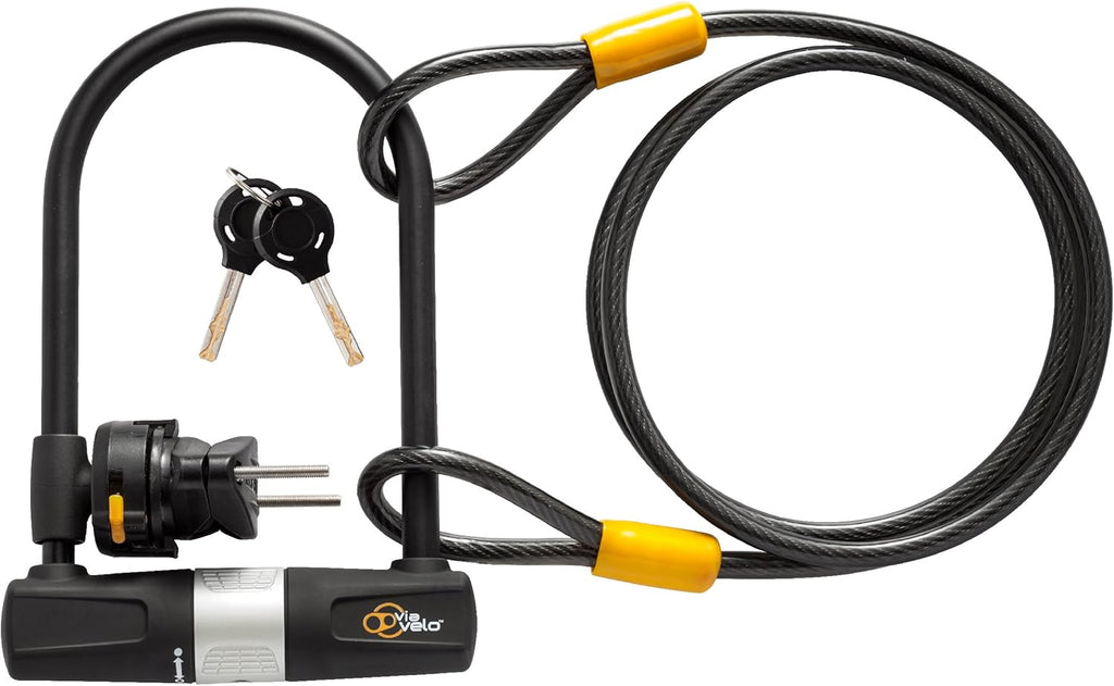 Heavy Duty Bicycle U-Lock with Cable, 14mm Shackle, 10mm x1.8m Cable, Pack of 2 F4500