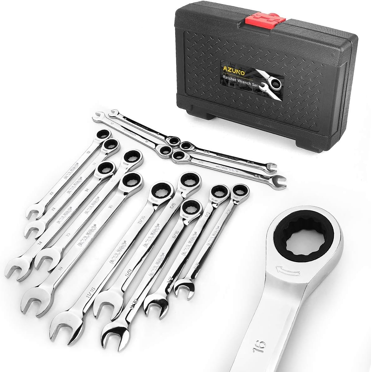 12-Piece Flex-head Ratcheting Wrench Set, Metric 8-19mm, Chrome Vanadium Steel F954
