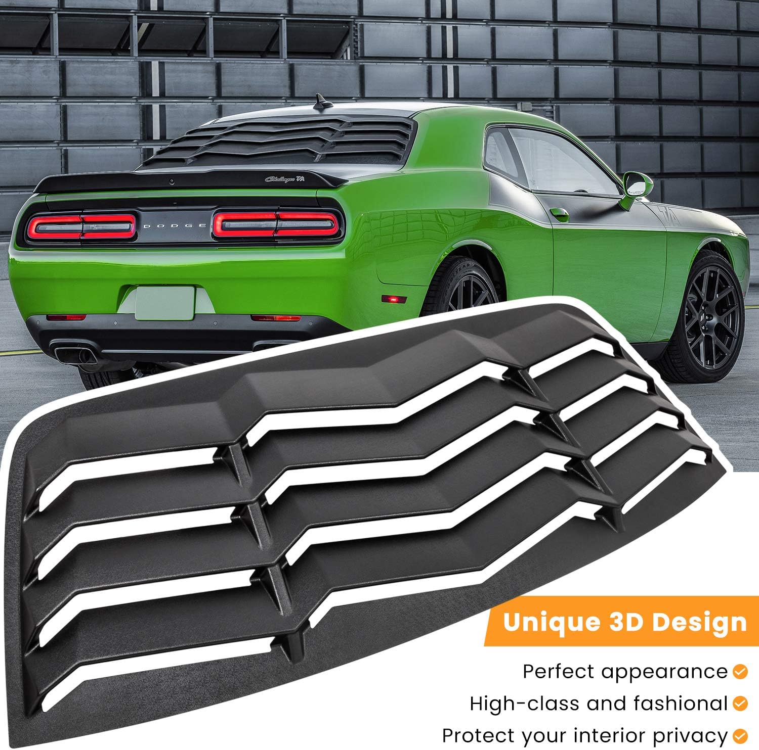 Rear Window Louver Windshield Sun Shade Cover for Dodge Challenger Custom Fit ABS Matte Black C4232