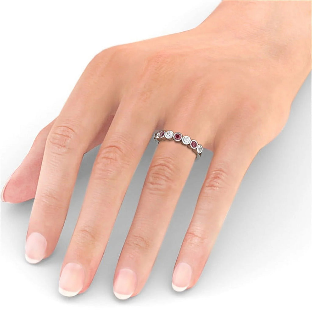 14K White Gold Ruby Diamond Eternity Band T299