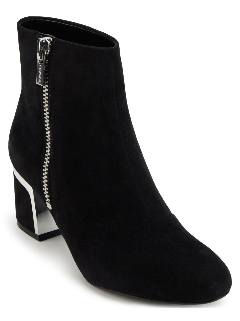 Black Leather Block Heel Booties X317
