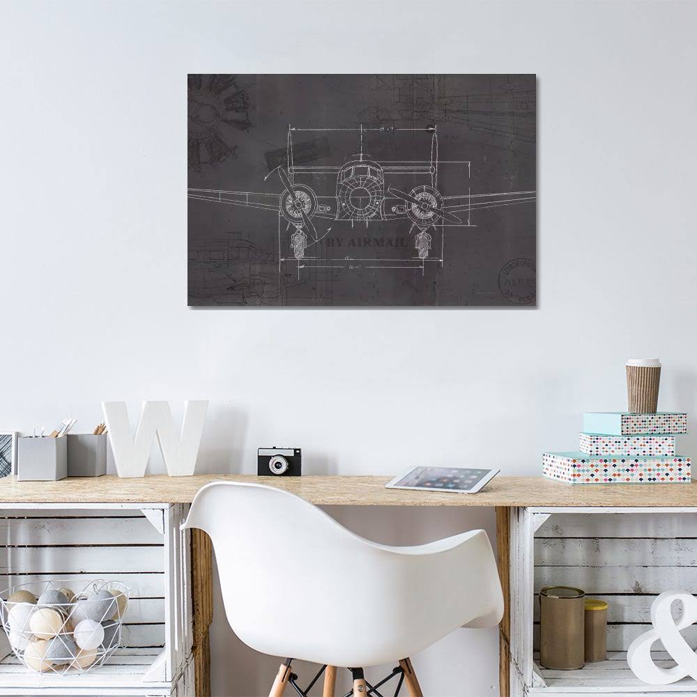 Canvas Wall Decor Prints - Plane Blueprint IV Wings I86935