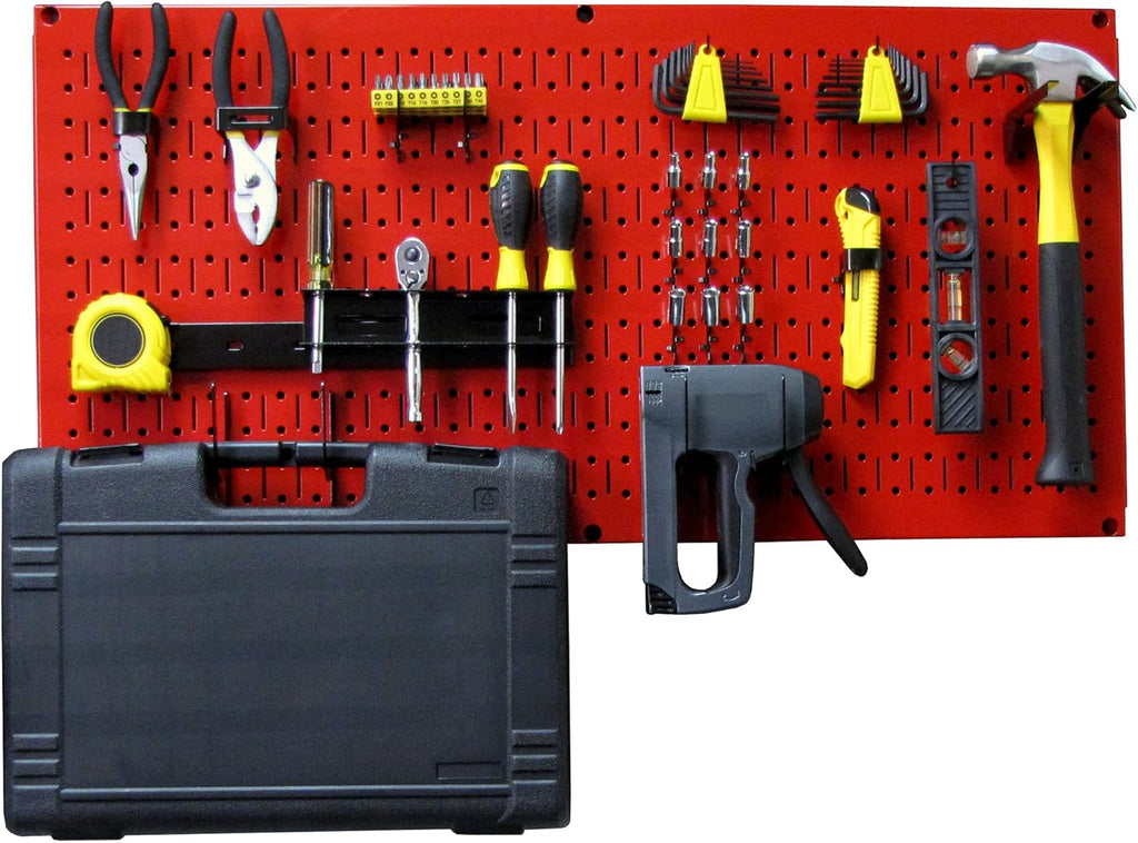 Red Pegboard Pack of 2 Metal Wall-Mounted Pegboard Tool Storage Unit J95582