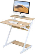 Retro Brown/Black (Beige) 27-Inch Z-Shaped Computer Desk with Monitor Shelf & Bottom Storage Shelves F542171