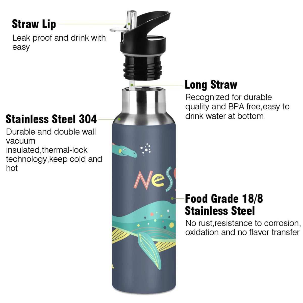 20 OZ Vacuum Insulated Stainless Steel Water Bottle with Straw Lid G690