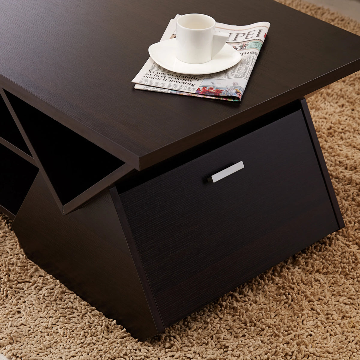 Espresso Wood Storage Coffee Table T406