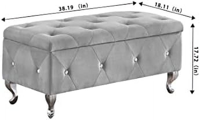 Grey Velvet Ottoman Bench with Flip Top Z37877