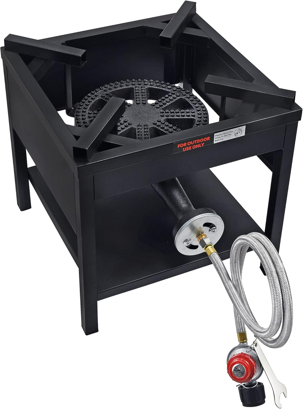 Cast Iron Propane Burner with Adjustable Regulator & Steel Braided Hose M898544