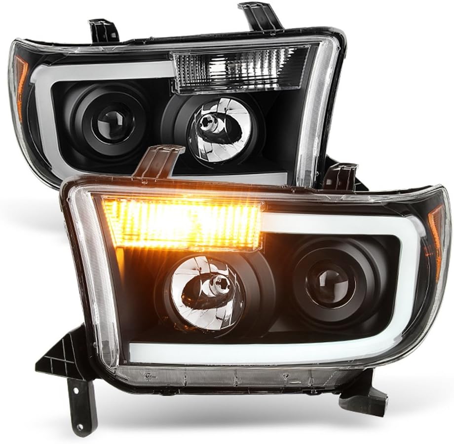 Black LED Tube Projector Headlights Pair P7729
