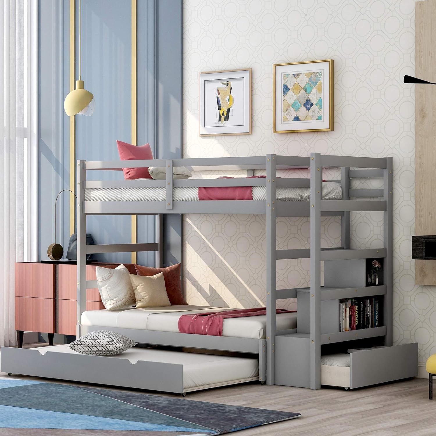 White Twin Over Twin/Full Bunk Bed with Storage Drawers X6766