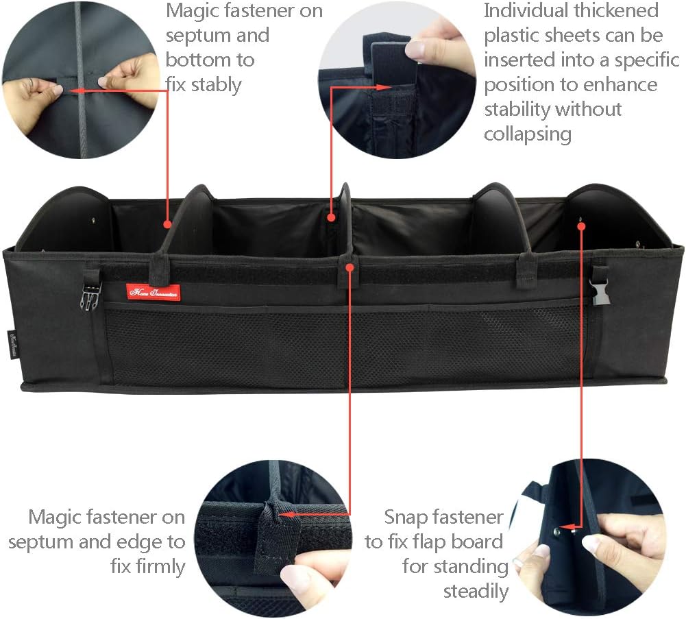 Trunk Organizer with 4 Adjustable Compartments Foldable Portable Car Organizer G63433