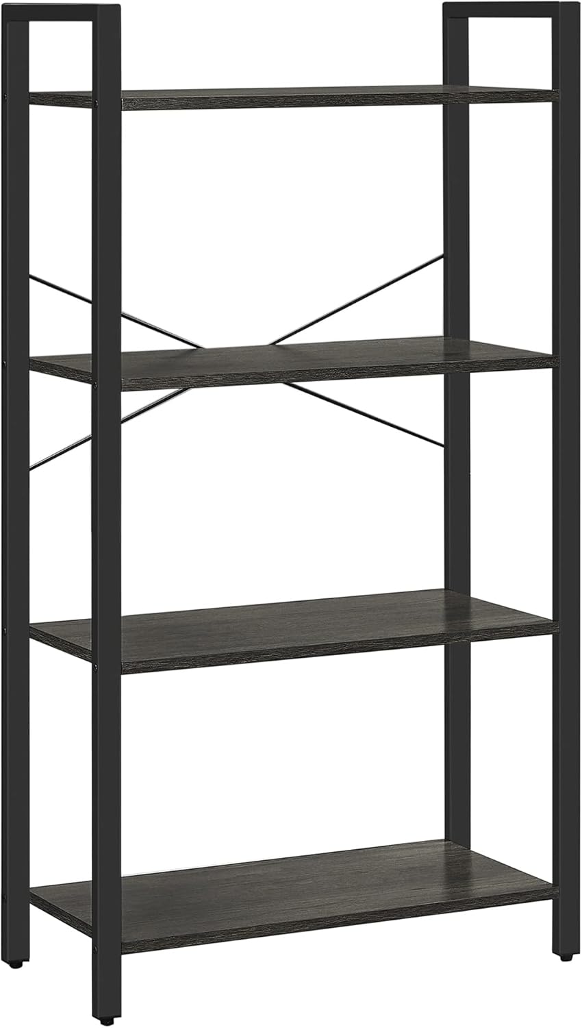4-Tier Rustic Brown Steel Frame Bookshelf J305