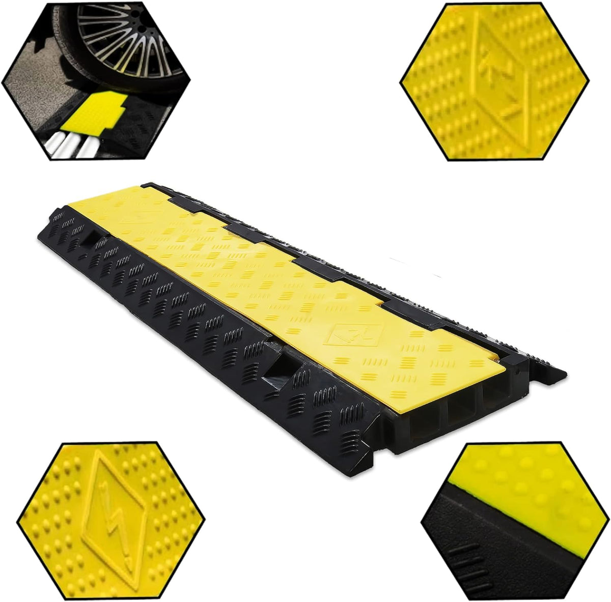 Cable Protector 2 Pack, 3 Channel PVC Rubber, 44000lbs Capacity Heavy Duty P1631