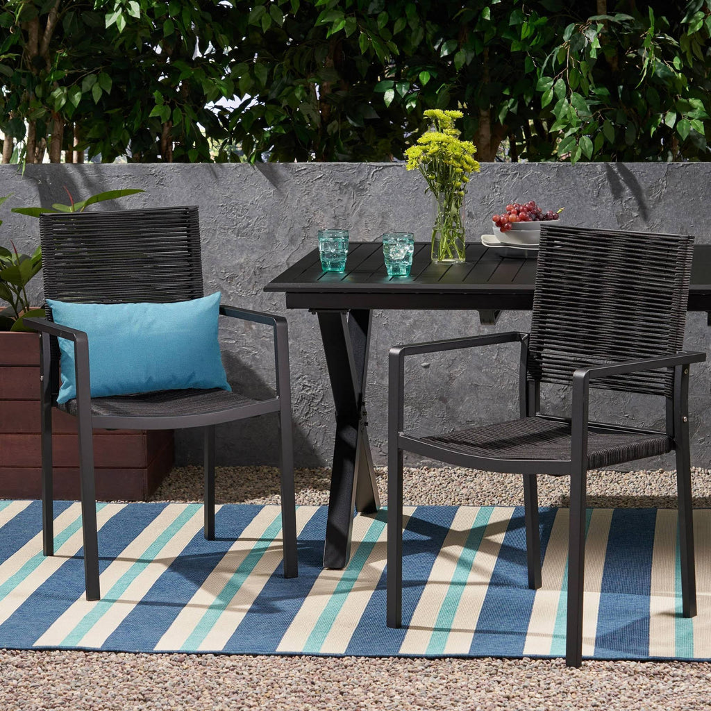 2pk Aluminum Dining Chair with Rope Seat - Dark Gray/Black D25106