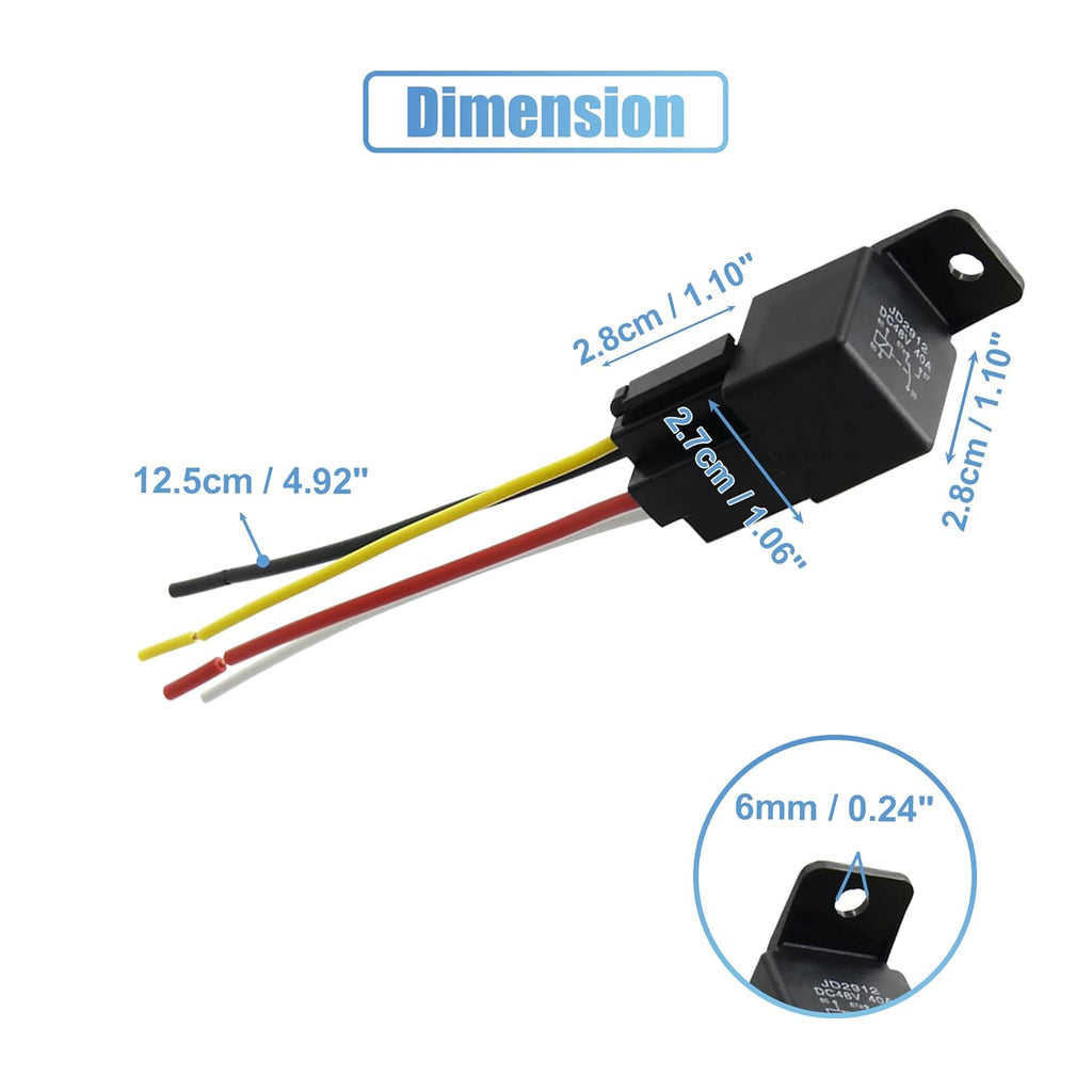 3pcs 4 Pin DC 48V 40A Car Motor Fuse Relay Switch with Harness O46094