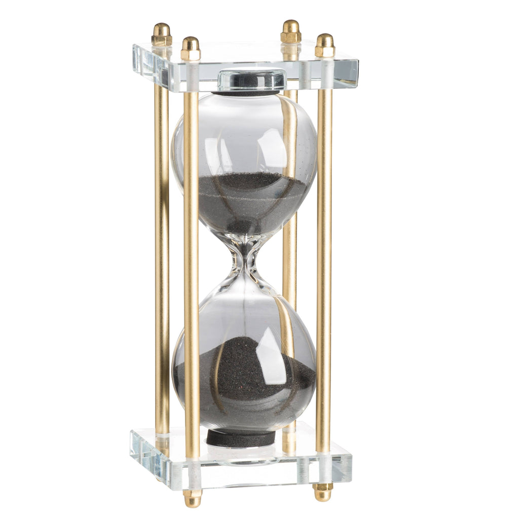 Gold with Black Sand and Crystal Accent Hourglass I41901
