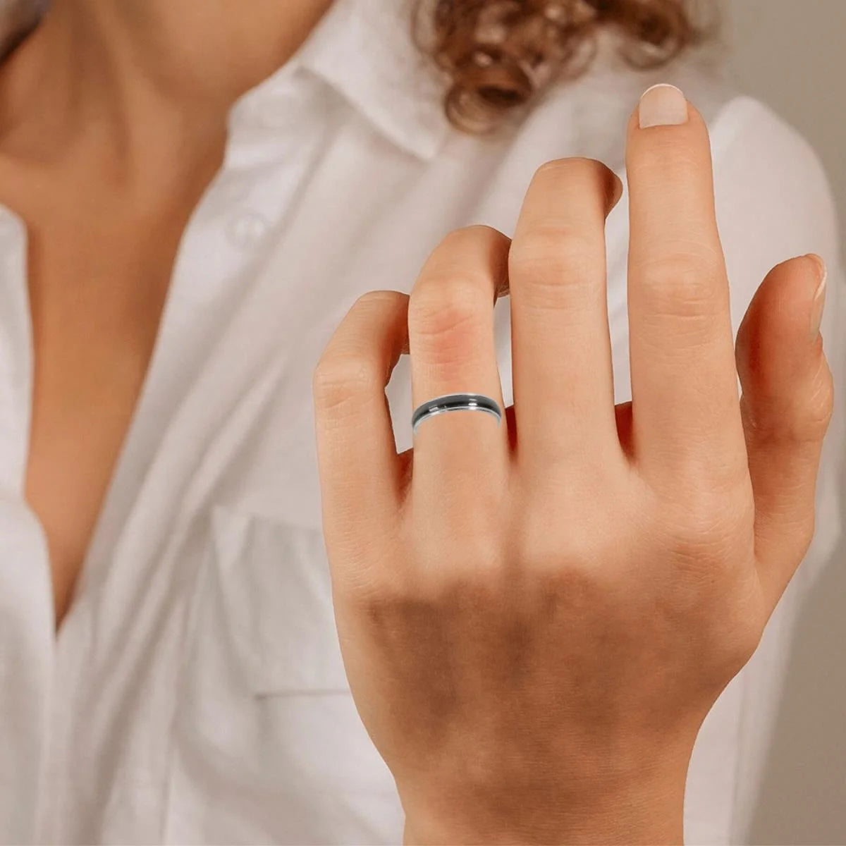 Black Titanium Wedding Band in 950 Platinum Q7436