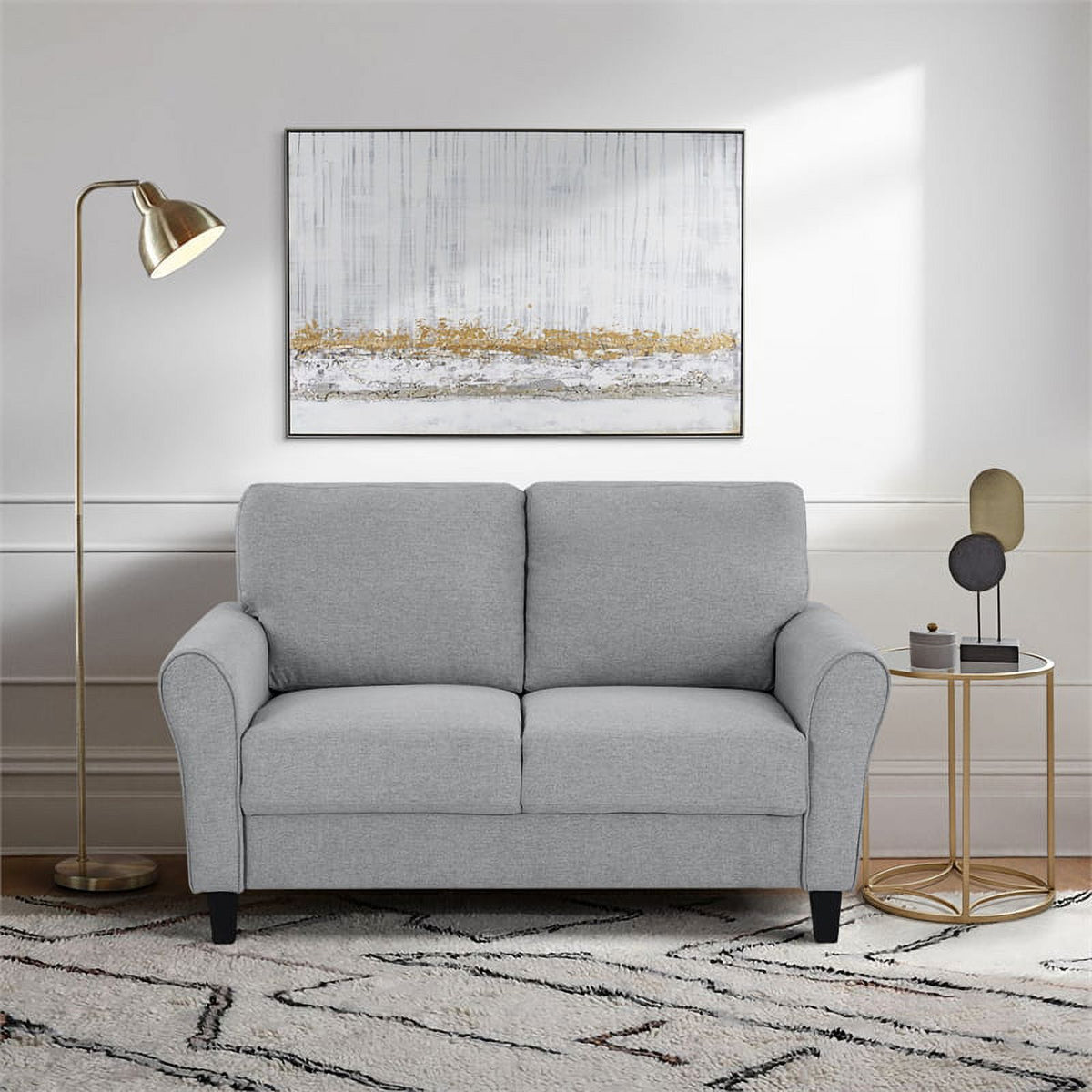 Transitional Solid Wood and Polyester Love Seat in Dark Gray/Black E2332