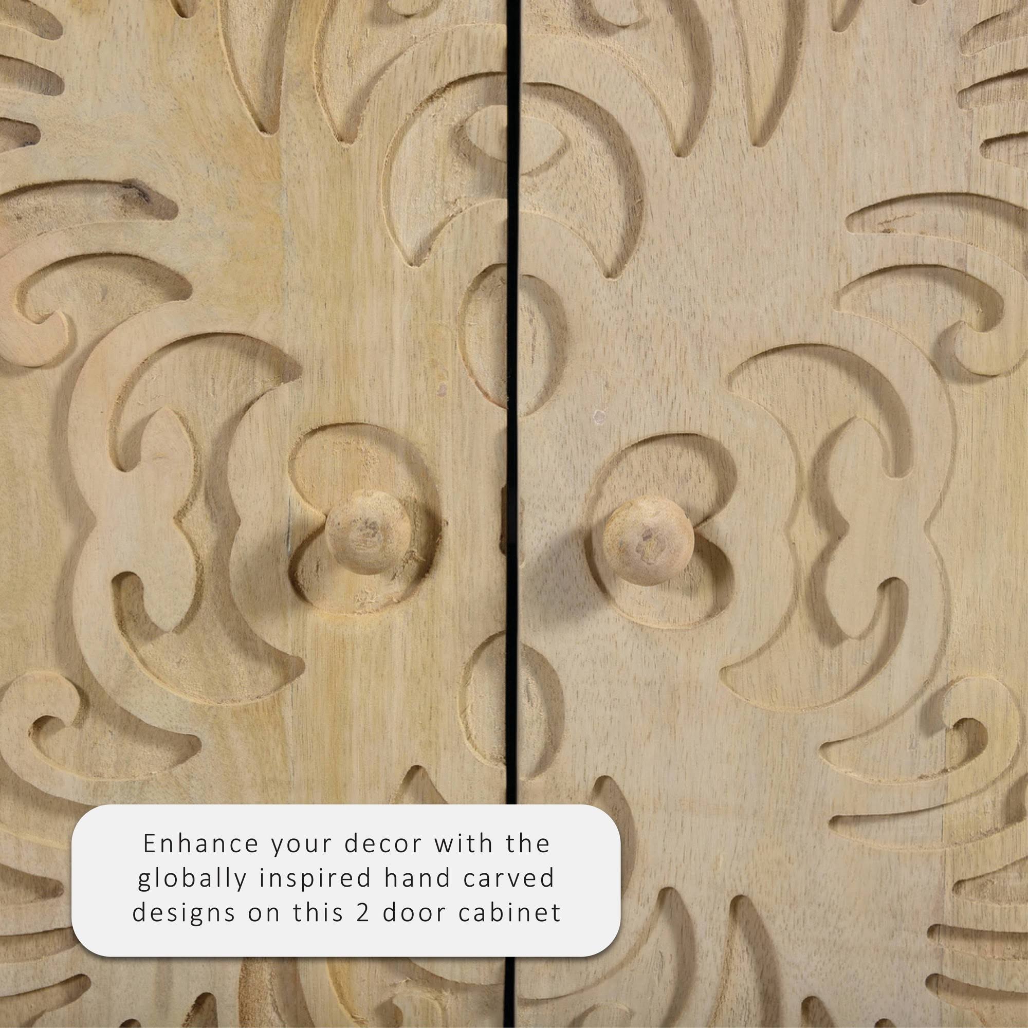 2 Door Carved Cabinet Natural G4577