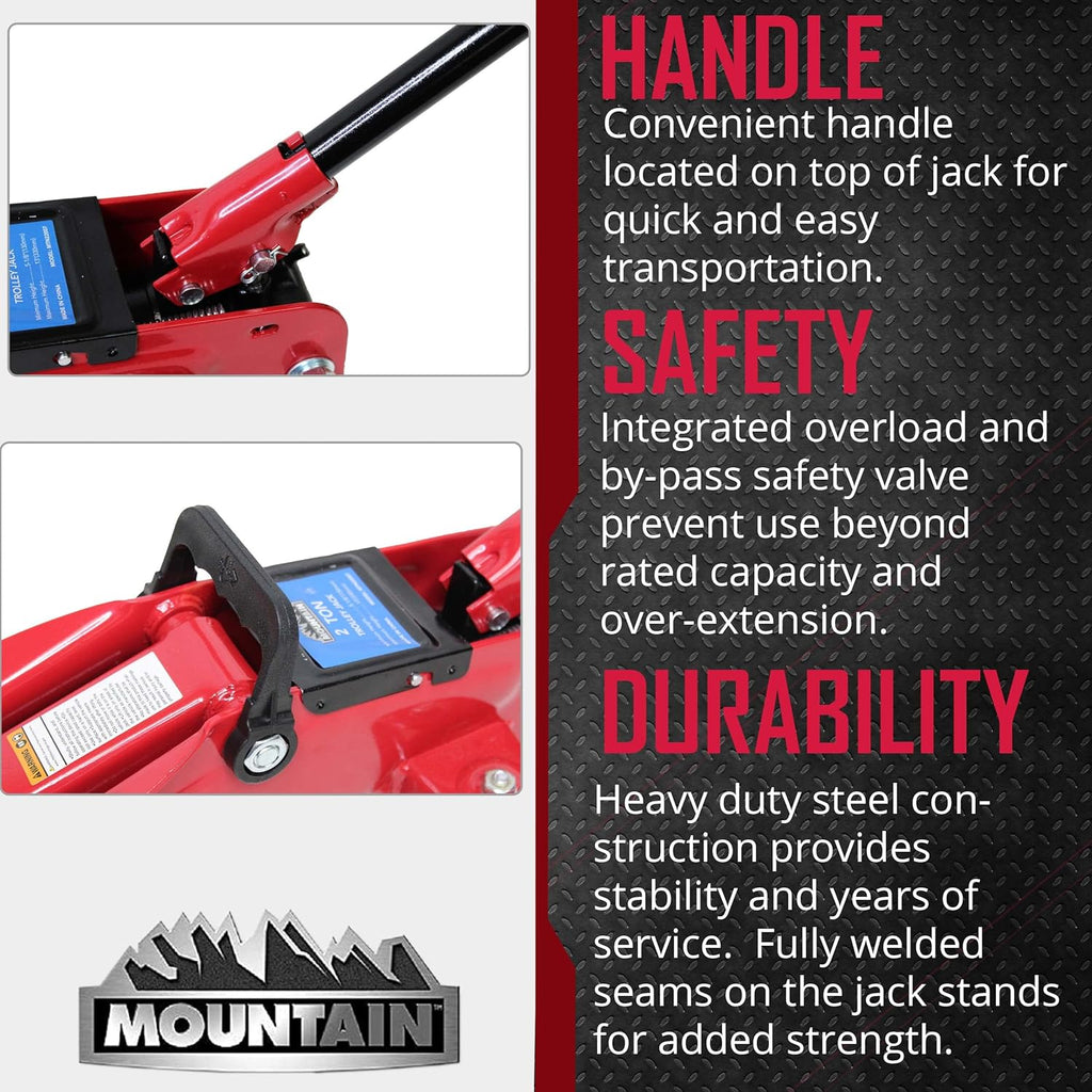 2 Ton Trolley Jack and Jack Stand Combo, Heavy Duty Steel, 4,000 LBS. Capacity B19418