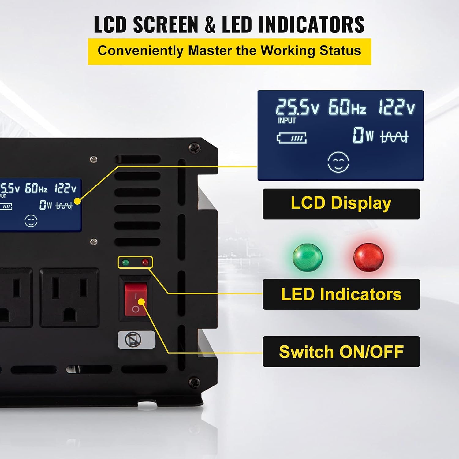 3500W Modified Sine Wave Power Inverter DC 24V to AC 120V with LCD Display Remote Controller Q403192