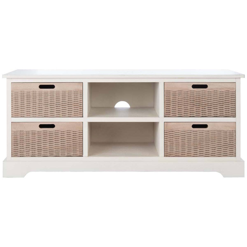 4 Drawer Distressed White Media Stand V5376