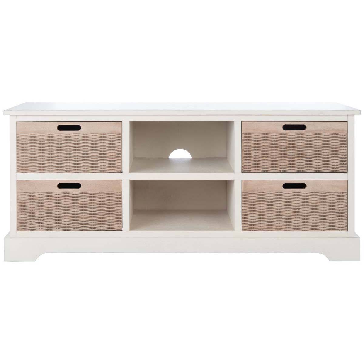 4 Drawer Distressed White Media Stand V5376