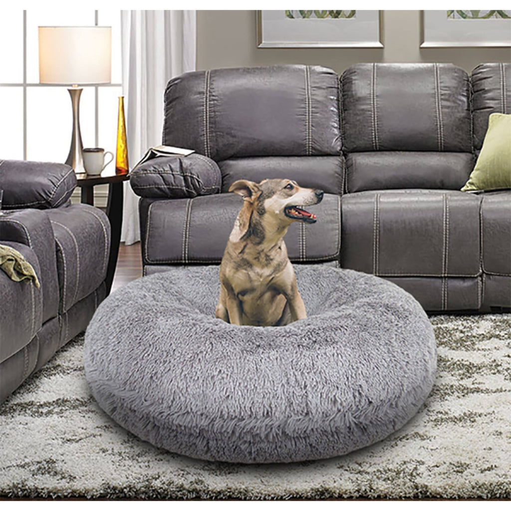 Siberian Grey Shag Faux Fur Bagel Pet Bed, Small - 30 inch Z618