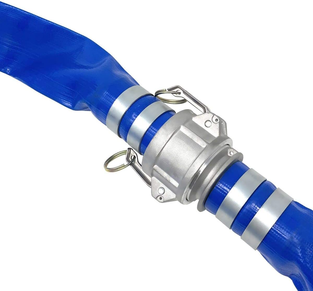Blue Lay Flat PVC Hose Assembly with Aluminum Cam and Groove Fittings, Pack of 2 D686