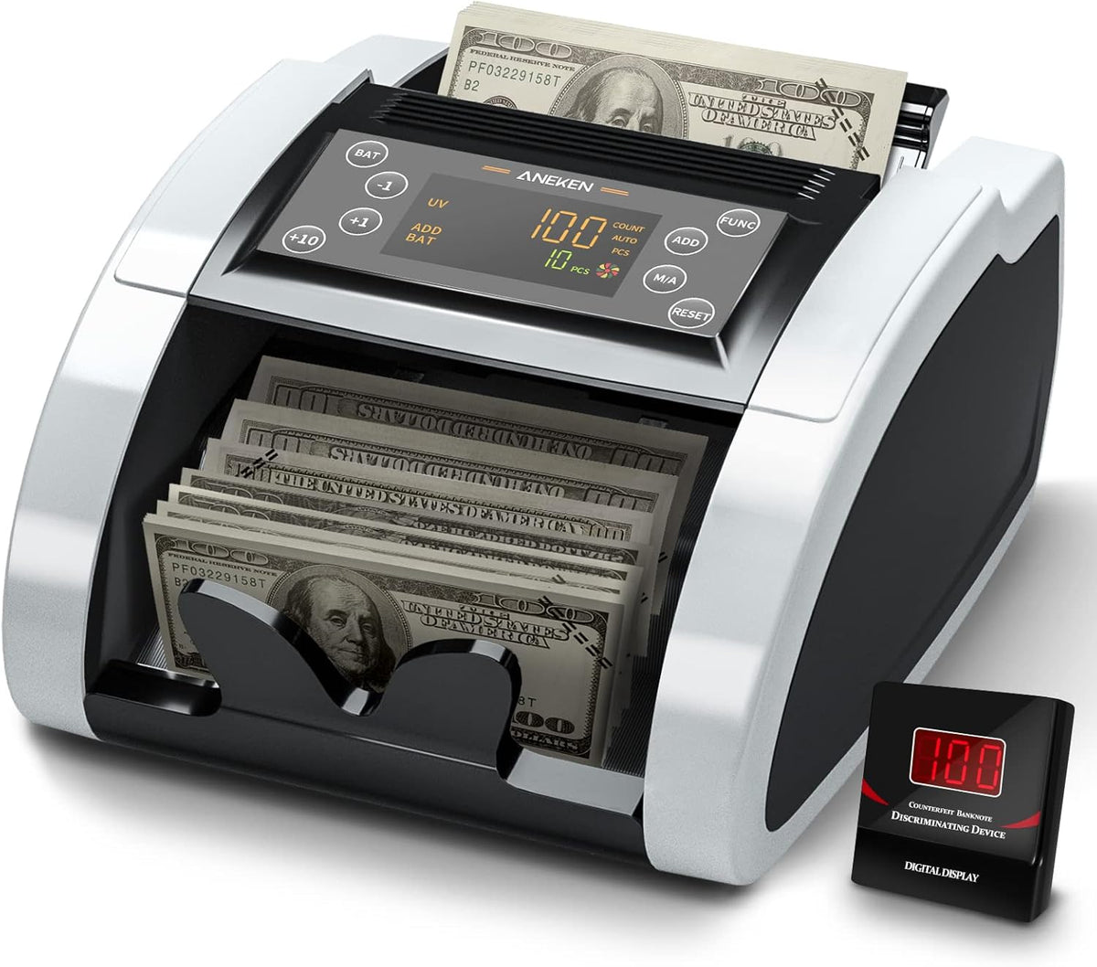Money Counter with UV/MG/IR/DBL/HLF/CHN Counterfeit Detection, Portable Bill Counter with LED Display, 1,000 Bills/Min C298
