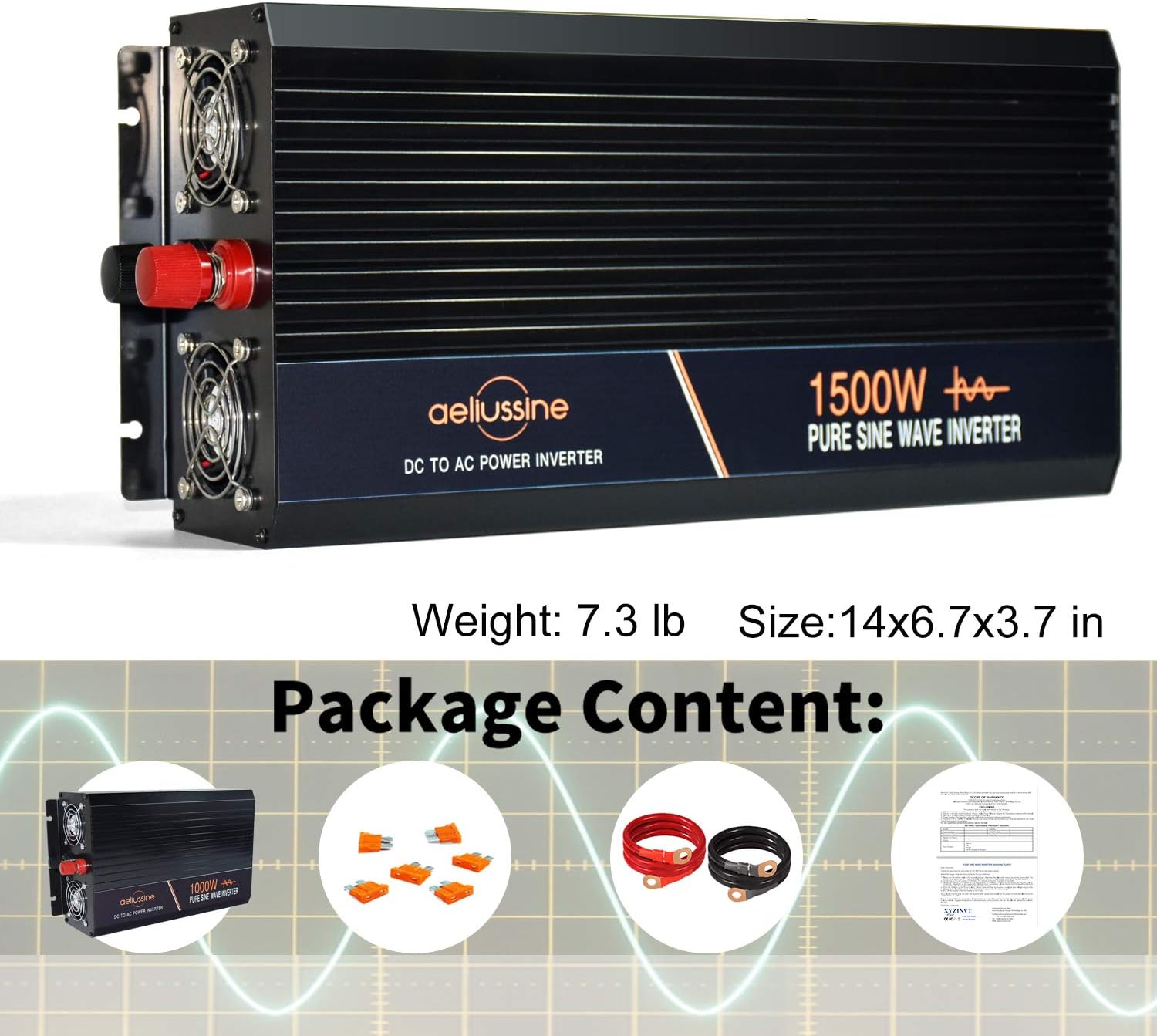 1500w Pure Sine Wave Power Inverter 24 Volt DC to AC 110v 120v Car Power Inverter J17820