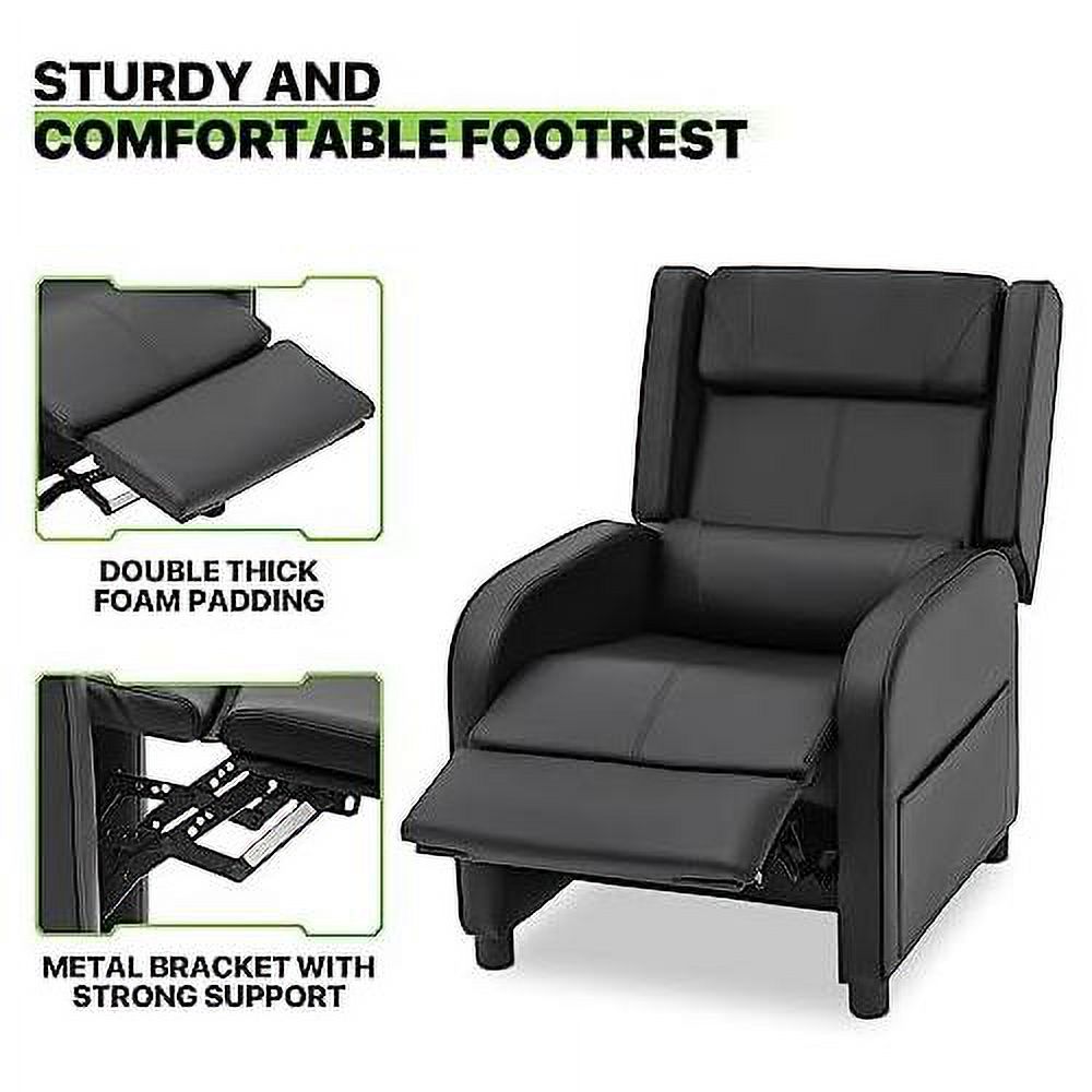 Black PU Leather Gaming Recliner Chair with Adjustable Back and Footrest B382308