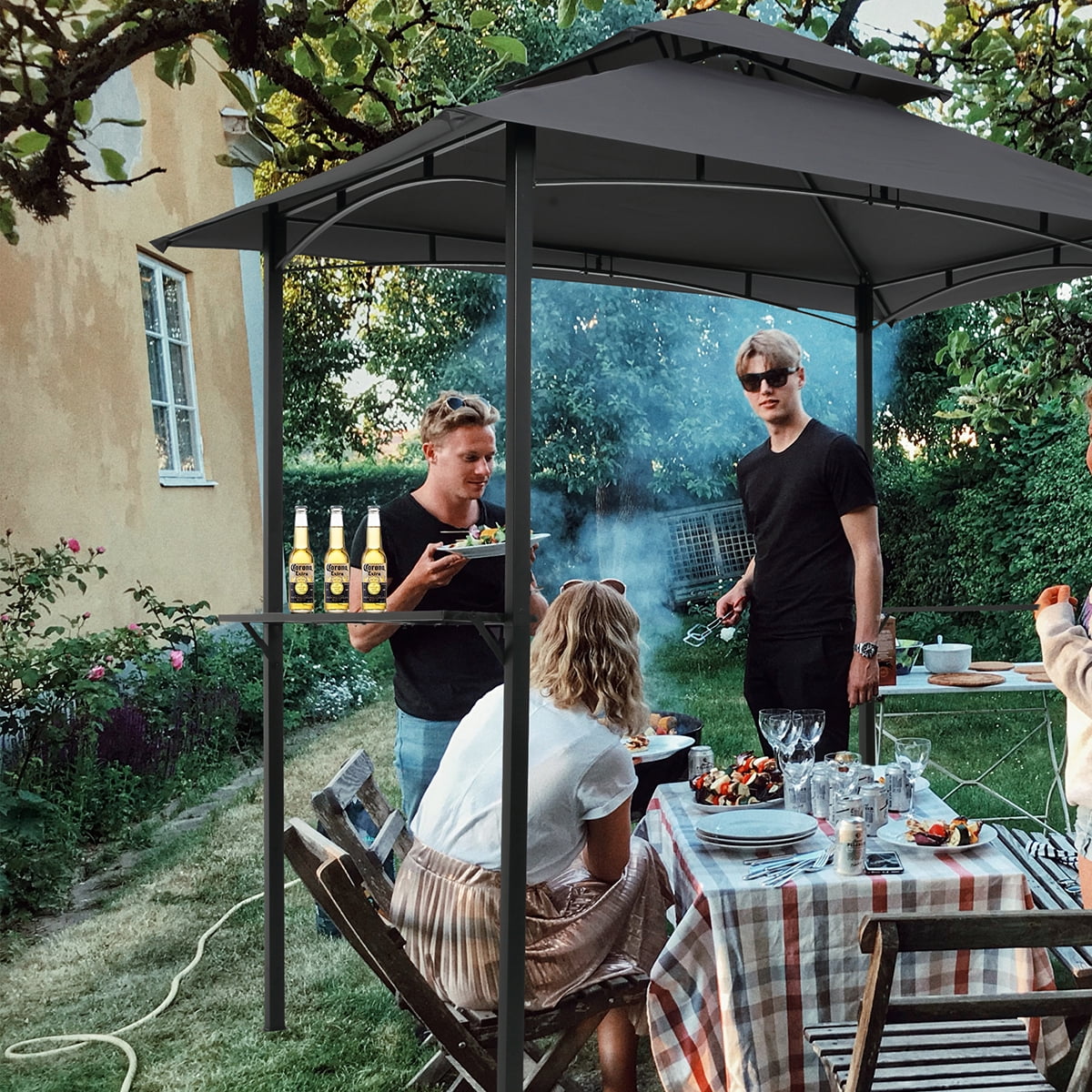 Outdoor Grill Gazebo 8 x 5 Ft with Steel Frame and Bar Counters O105