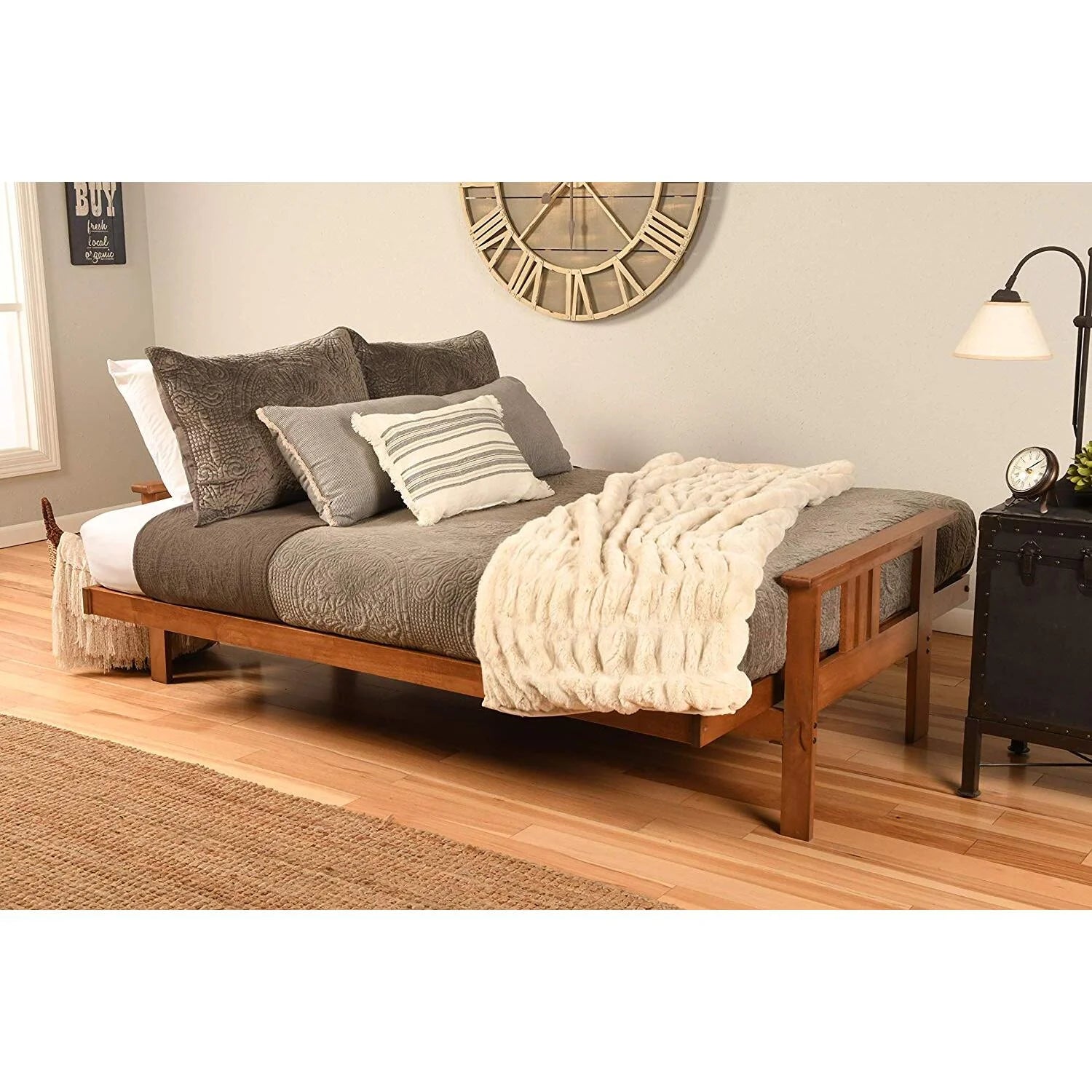 Linen Cocoa Futon Frame with Mattress O44342